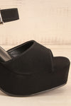 Kristy Black Chunky Heeled Platform Suede Sandals | La petite garçonne side front close-up