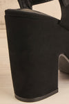 Kristy Black Chunky Heeled Platform Suede Sandals | La petite garçonne back close-up