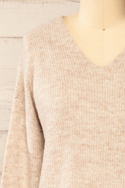 Kuching Beige | Soft Knit V-Neck Sweater