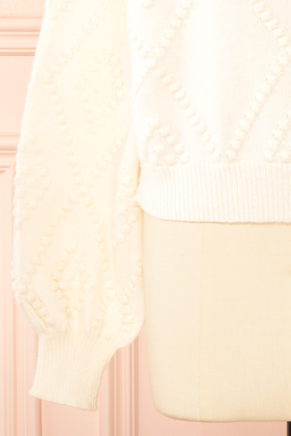 Kumari Textured Ivory Knit Sweater | Boutique 1861 sleeve