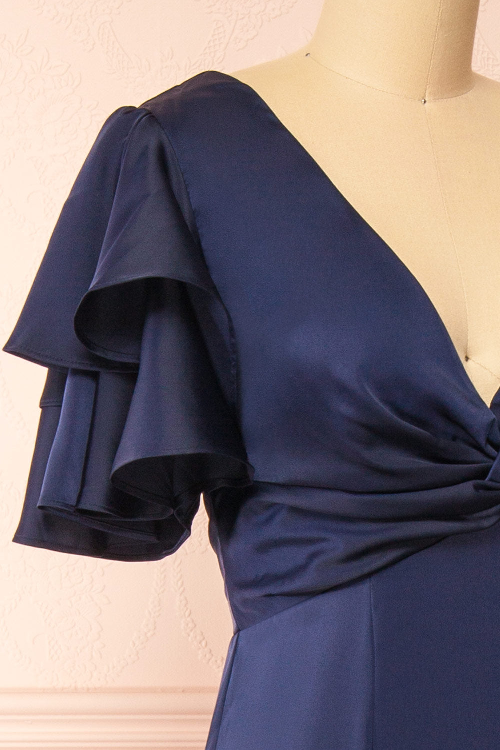 Kyana V-Neck Navy Satin Maxi Dress | Boutique 1861 side