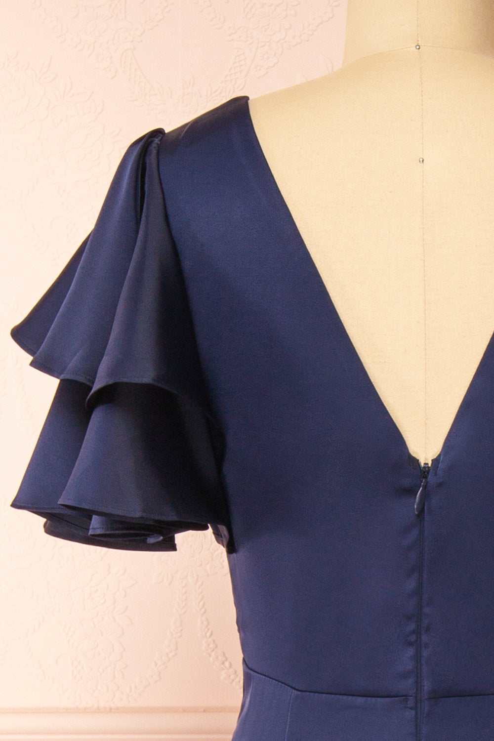Kyana V-Neck Navy Satin Maxi Dress | Boutique 1861 back