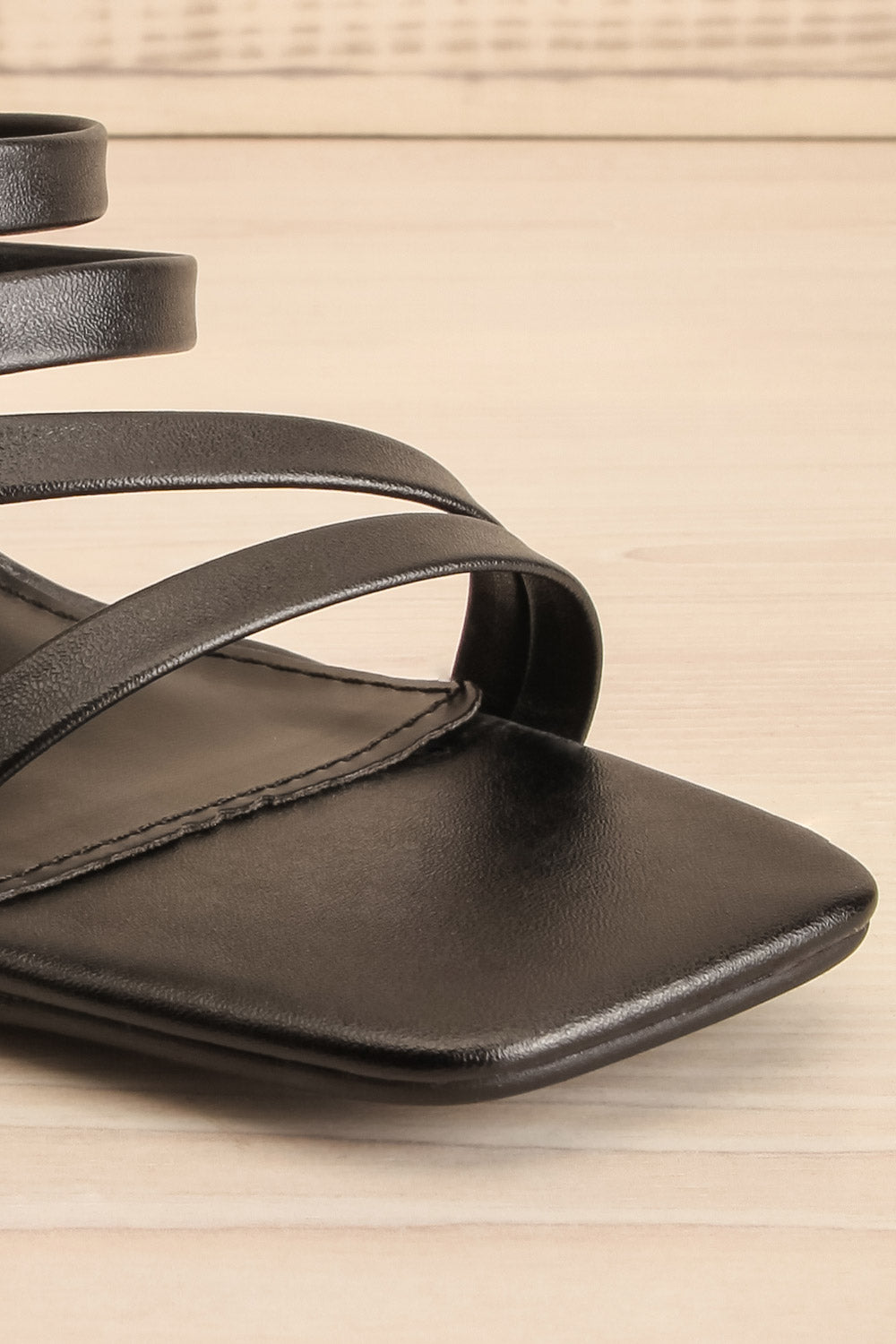 Kyle Strappy Black Mid Heel Sandals | La petite garçonne front close-up