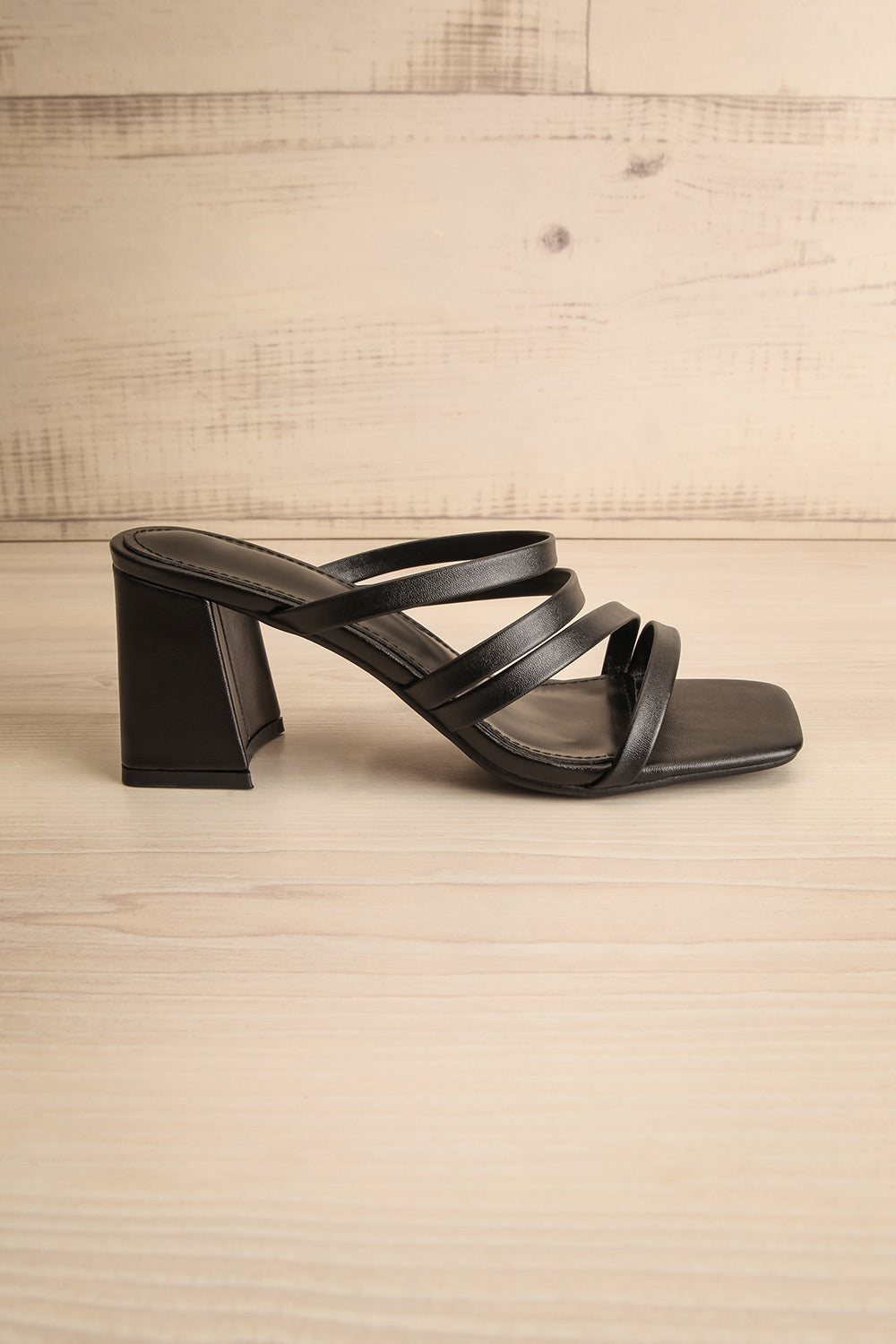 Kyle Strappy Black Mid Heel Sandals | La petite garçonne side view