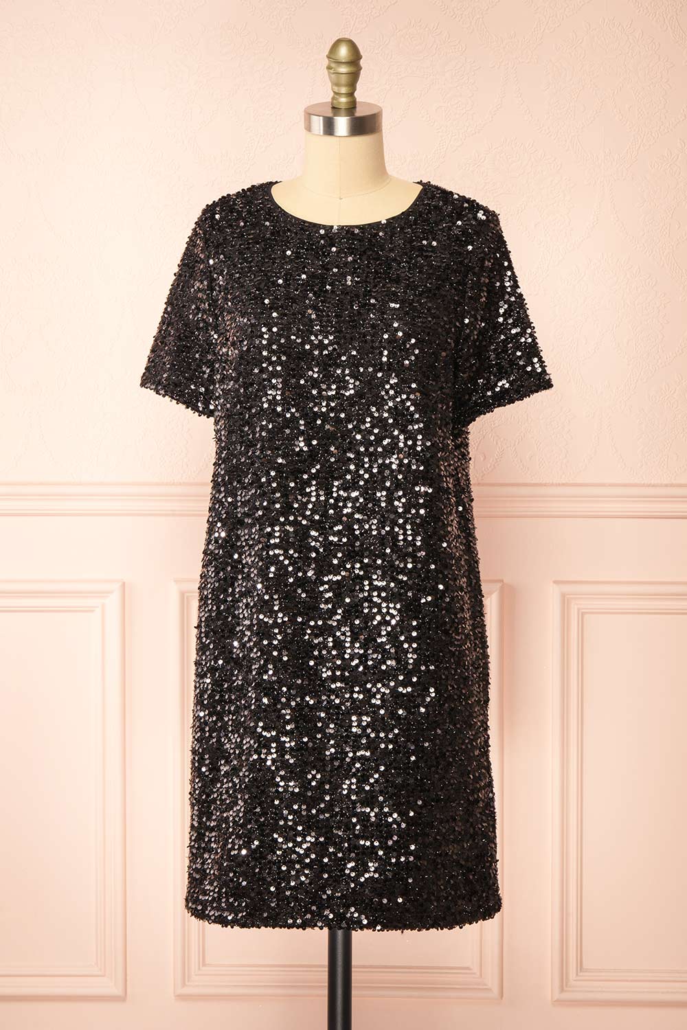 Kyomi Black Short Sequin Dress | Boutique 1861 front view