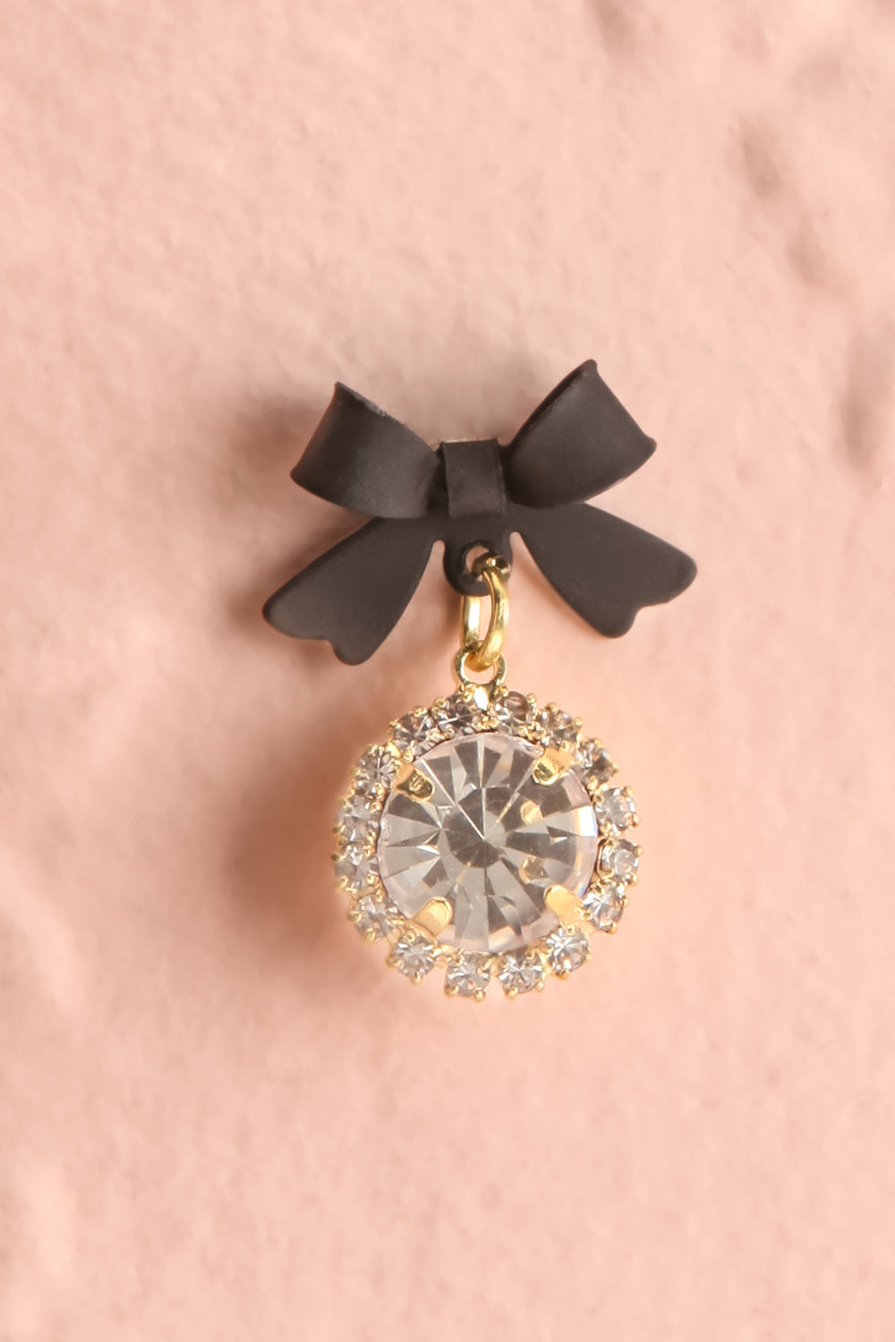 Kyra Crystal Pendant Earrings w/ Black Bows | Boutique 1861 close-up