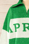 Kyzyl Green Knit Quarter Zip Sweater | La petite garçonne front close-up
