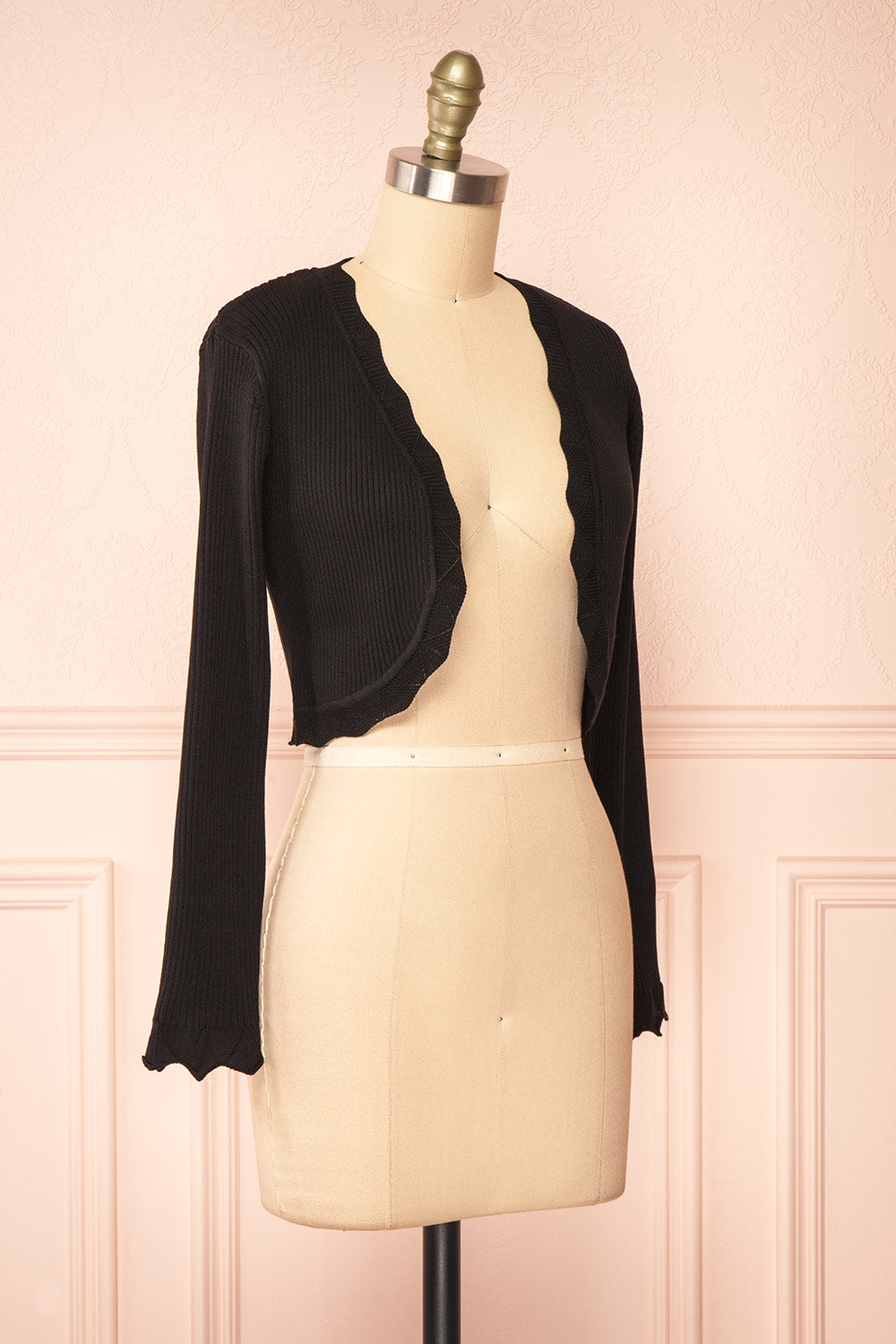 Lacey Ribbed Black Cropped Cardigan | Boutique 1861  side view