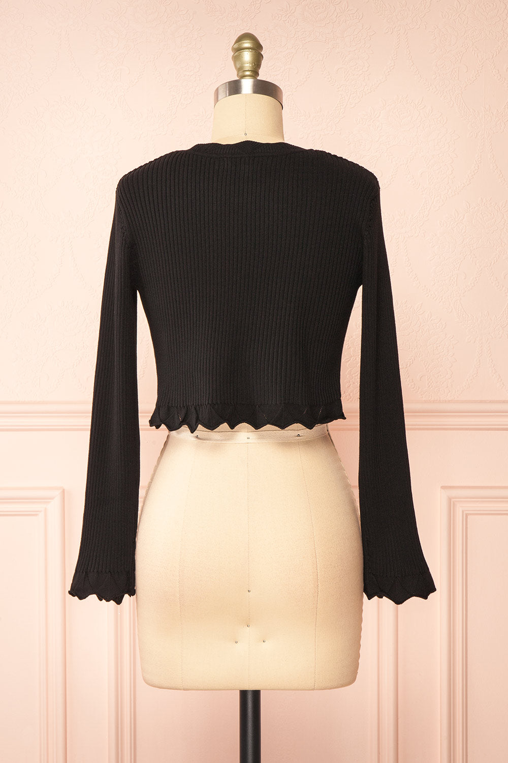 Lacey Ribbed Black Cropped Cardigan | Boutique 1861  back view
