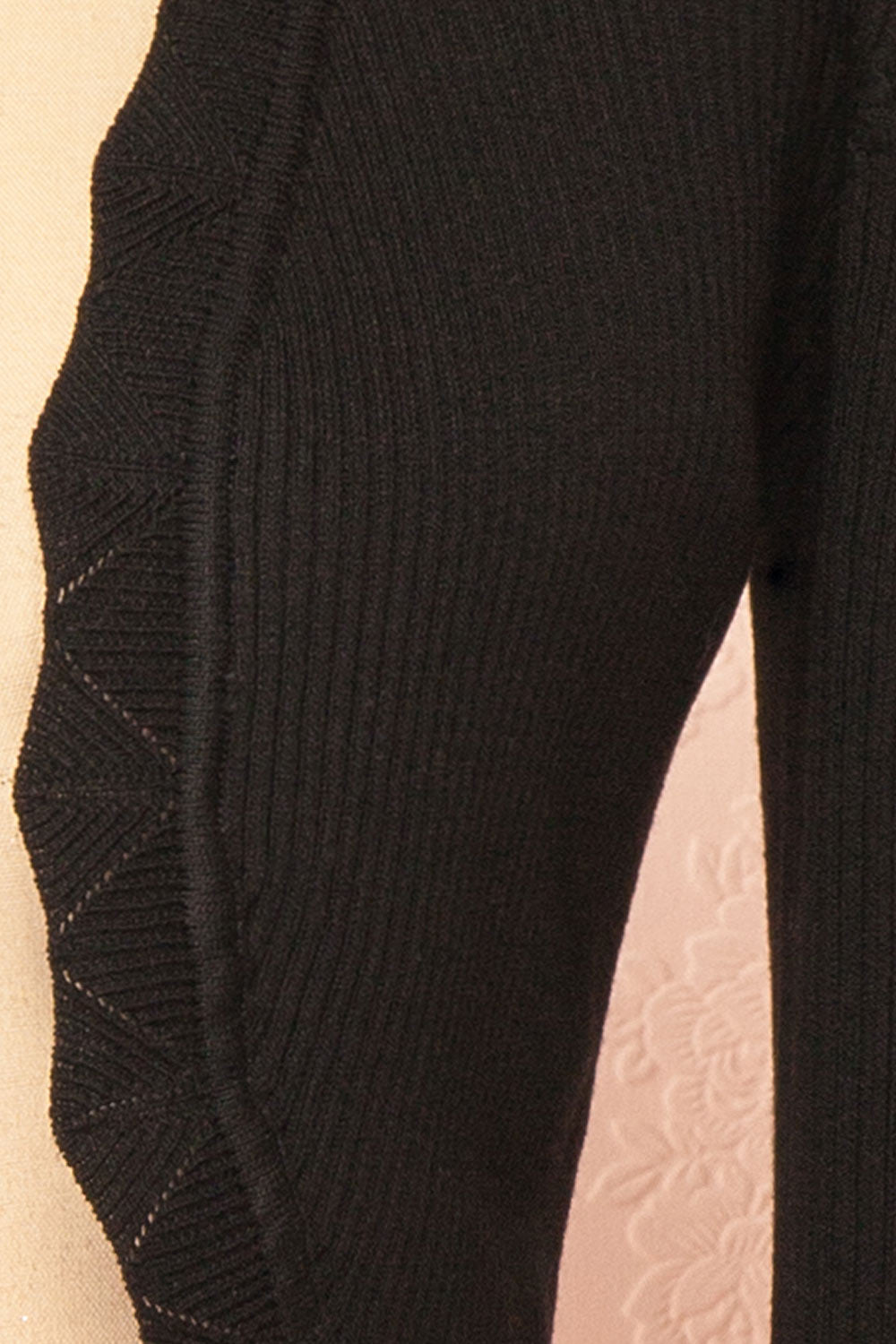 Lacey Ribbed Black Cropped Cardigan | Boutique 1861  fabric 