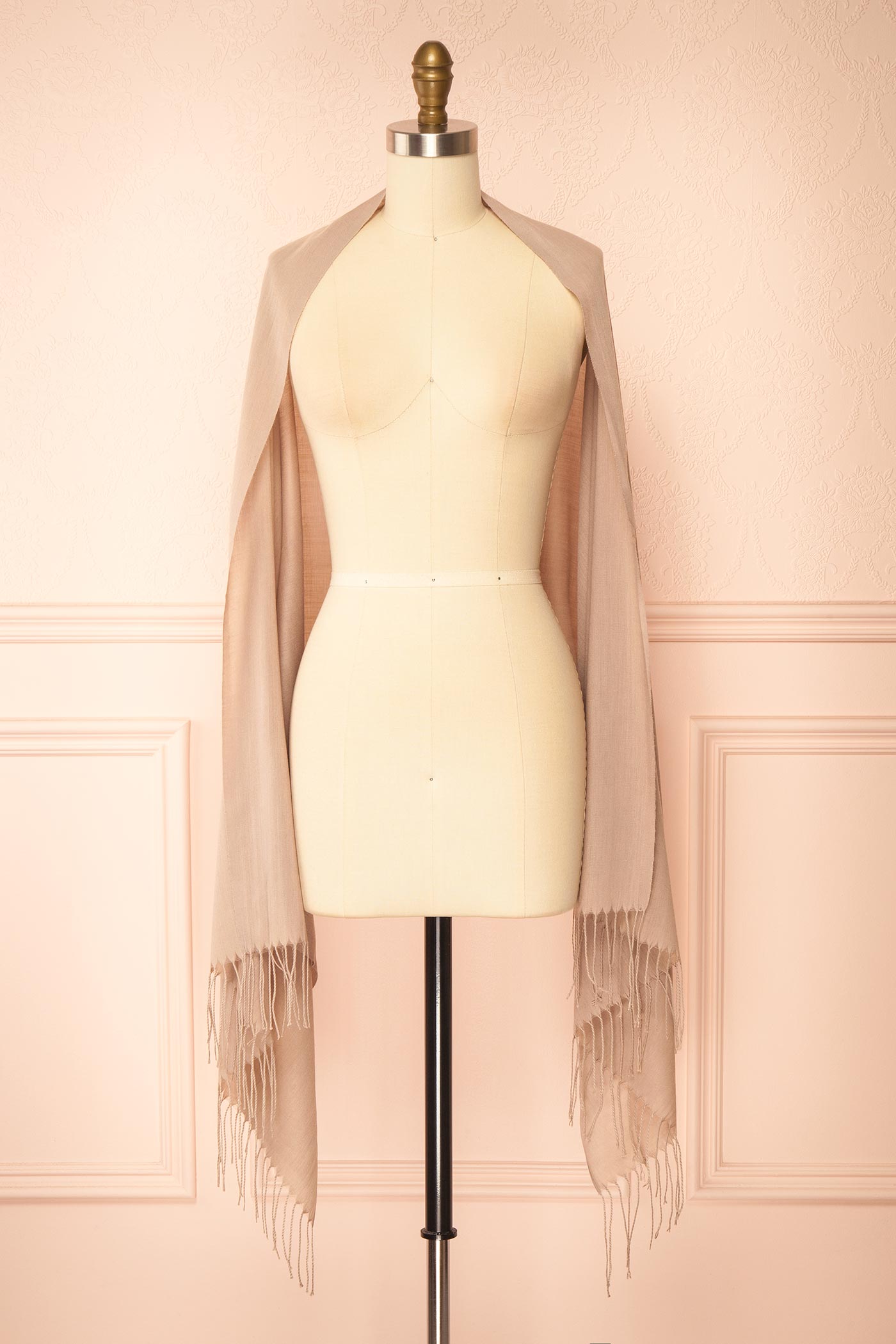 Lachung Taupe Shawl with Fringes | Boutique 1861 front