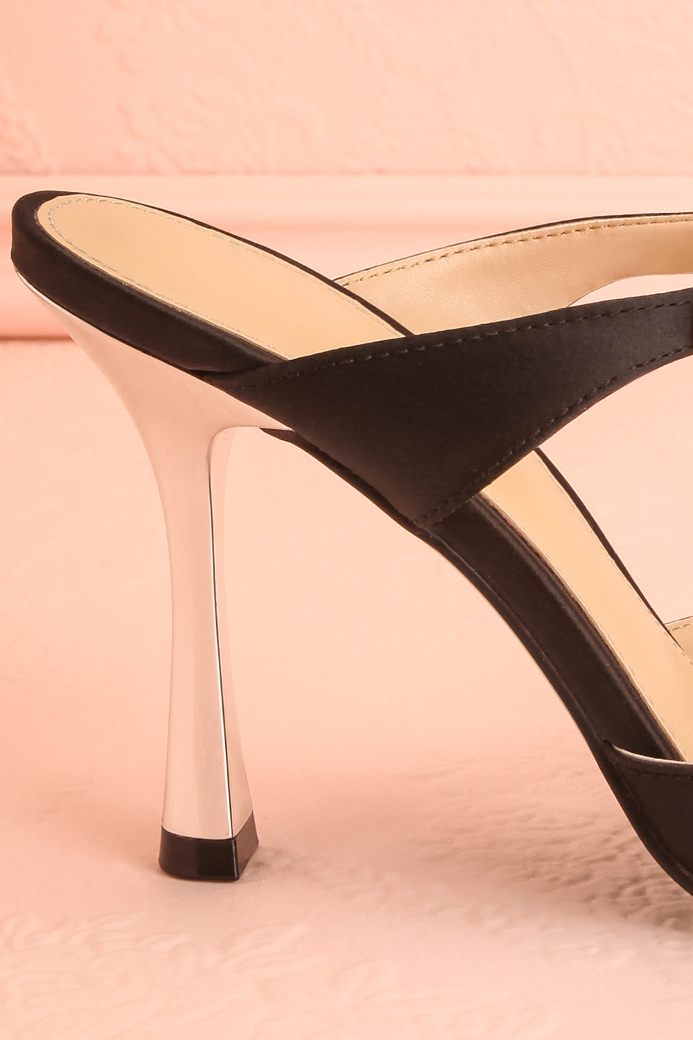 Lacie Black Satin Pearl Strappy Heels | Boudoir 1861 heel