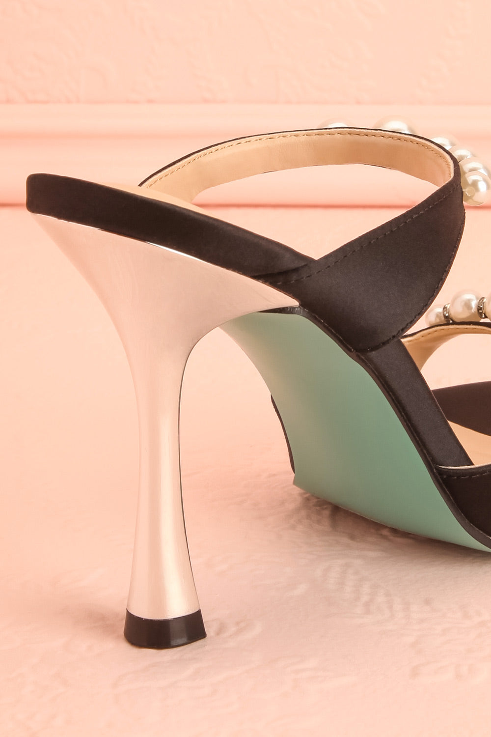 Lacie Black Satin Pearl Strappy Heels | Boudoir 1861 back