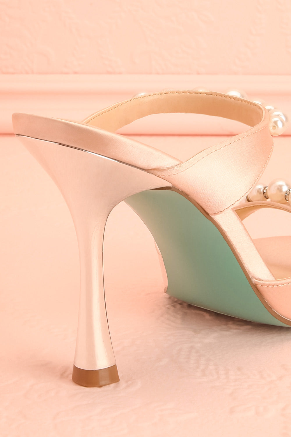 Lacie Blush Satin Pearl Strappy Heels | Boudoir 1861 back