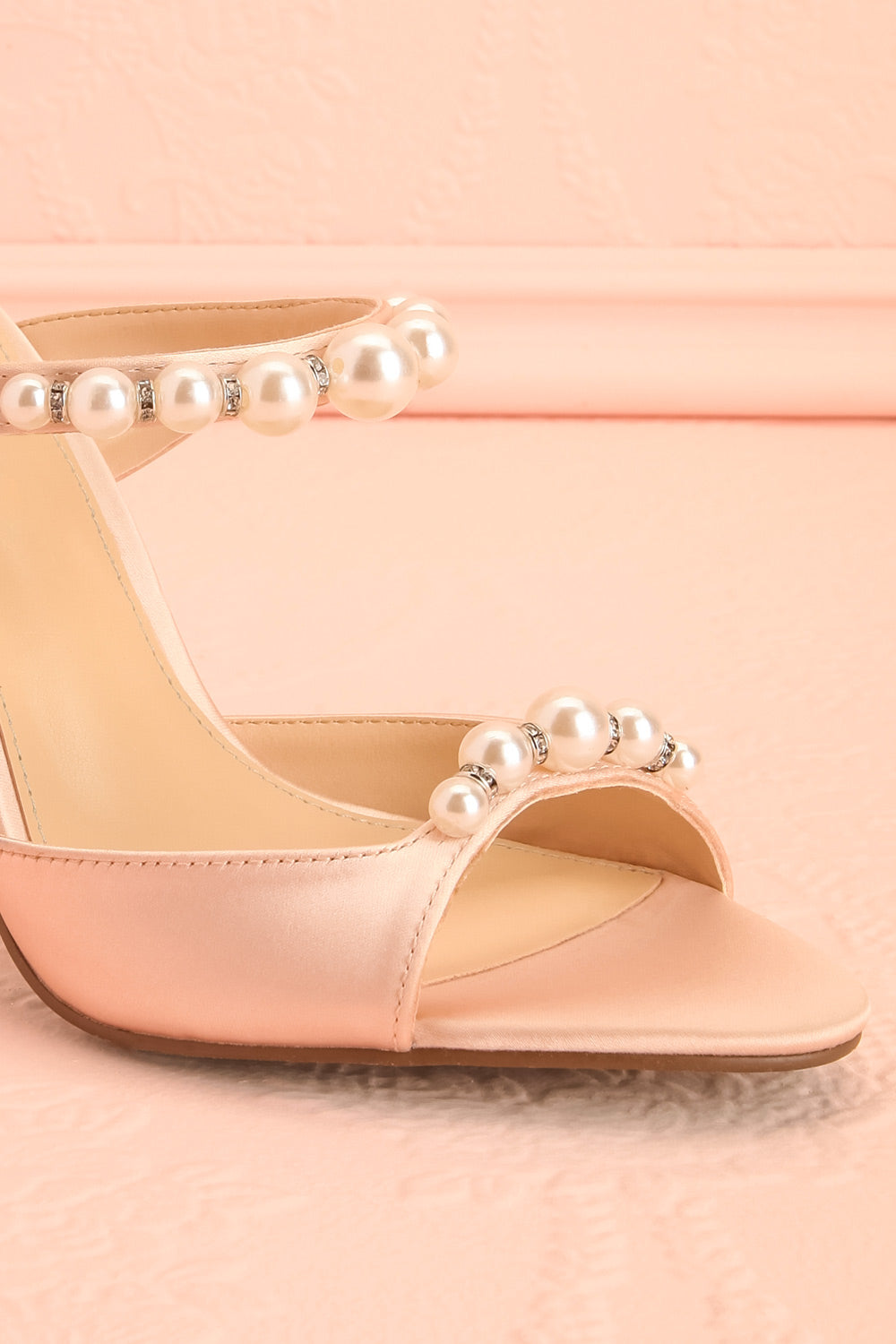 Lacie Blush Satin Pearl Strappy Heels | Boudoir 1861 side