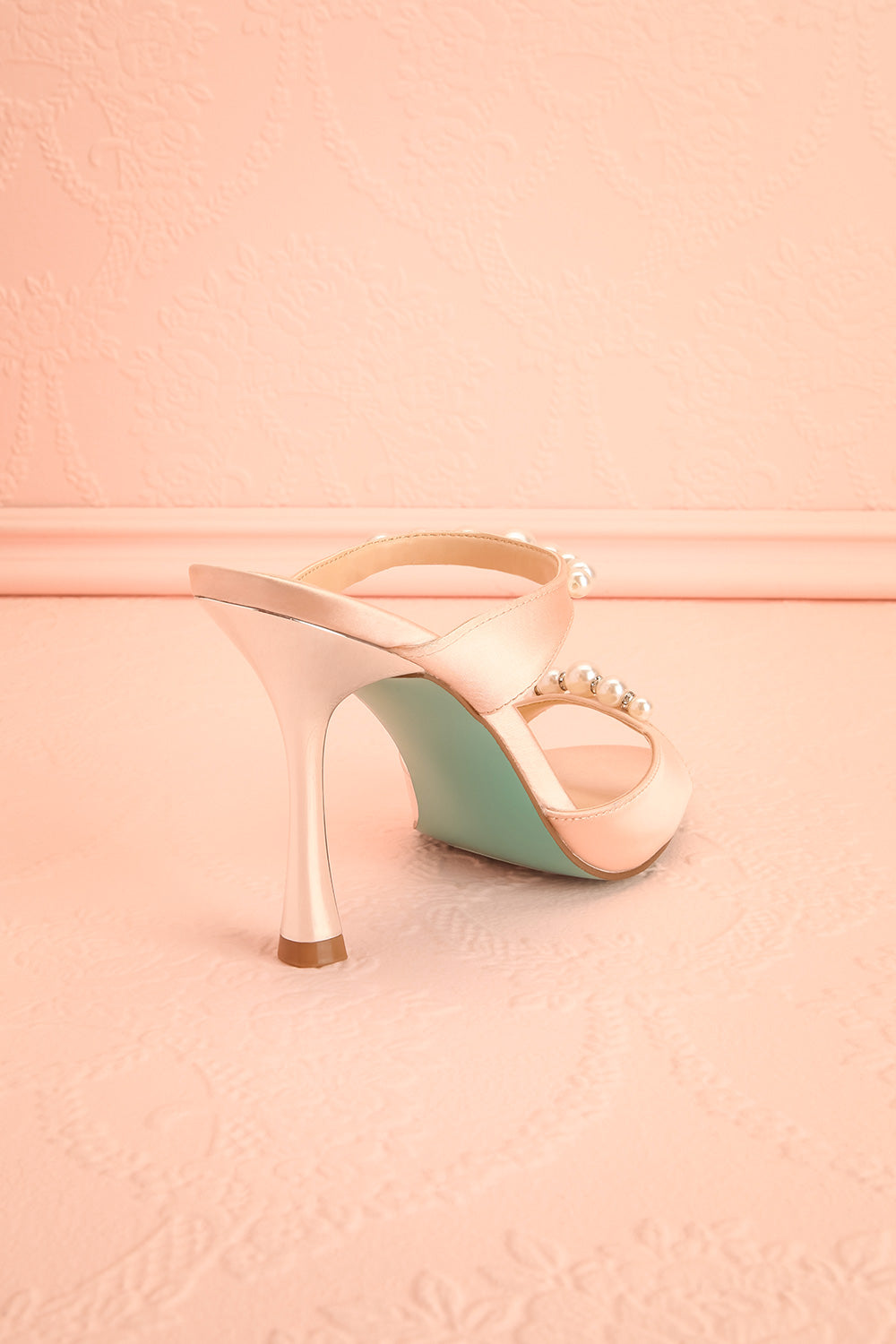 Lacie Blush Satin Pearl Strappy Heels | Boudoir 1861 back view
