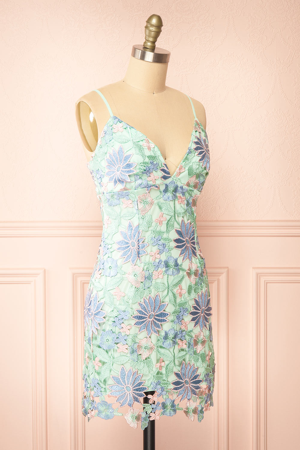 Lacrymonia Short Teal Floral Lace Dress | Boutique 1861 side view
