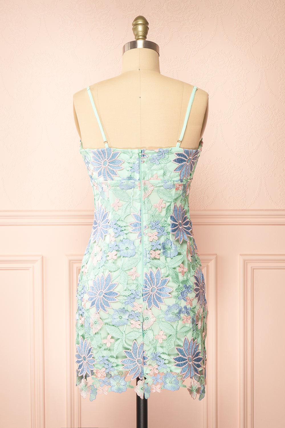 Lacrymonia Short Teal Floral Lace Dress | Boutique 1861 back view
