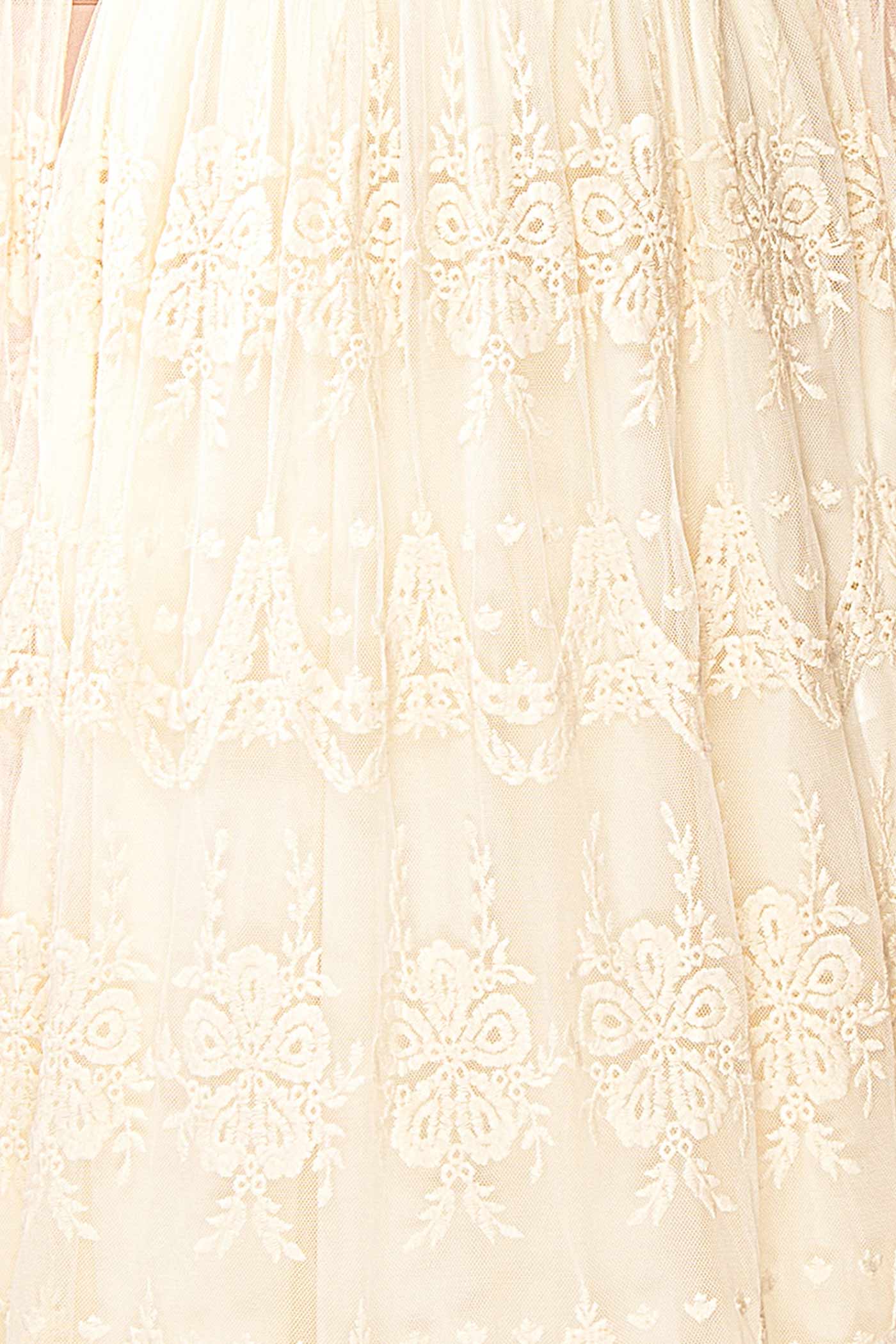 Laddia | Cream Floral Lace Maxi Bridal Dress with Long Sleeve