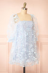 Laeticia Blue Babydoll Dress w/ Floral Appliqués | Boutique 1861 side view