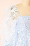 Laeticia Blue Babydoll Dress w/ Floral Appliqués | Boutique 1861 side