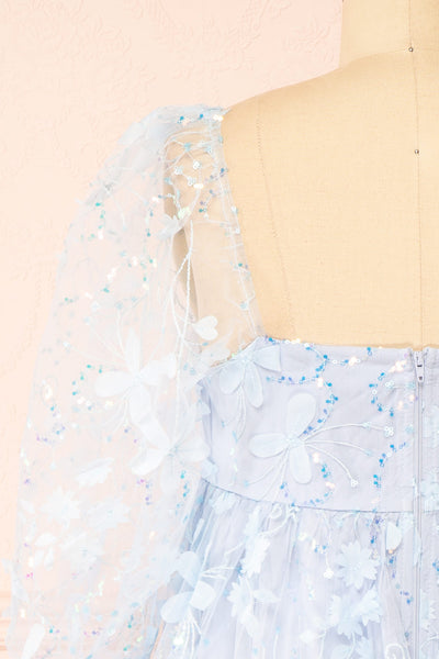 Laeticia Blue Babydoll Dress w/ Floral Appliqués | Boutique 1861 back