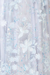 Laeticia Blue Babydoll Dress w/ Floral Appliqués | Boutique 1861 fabric