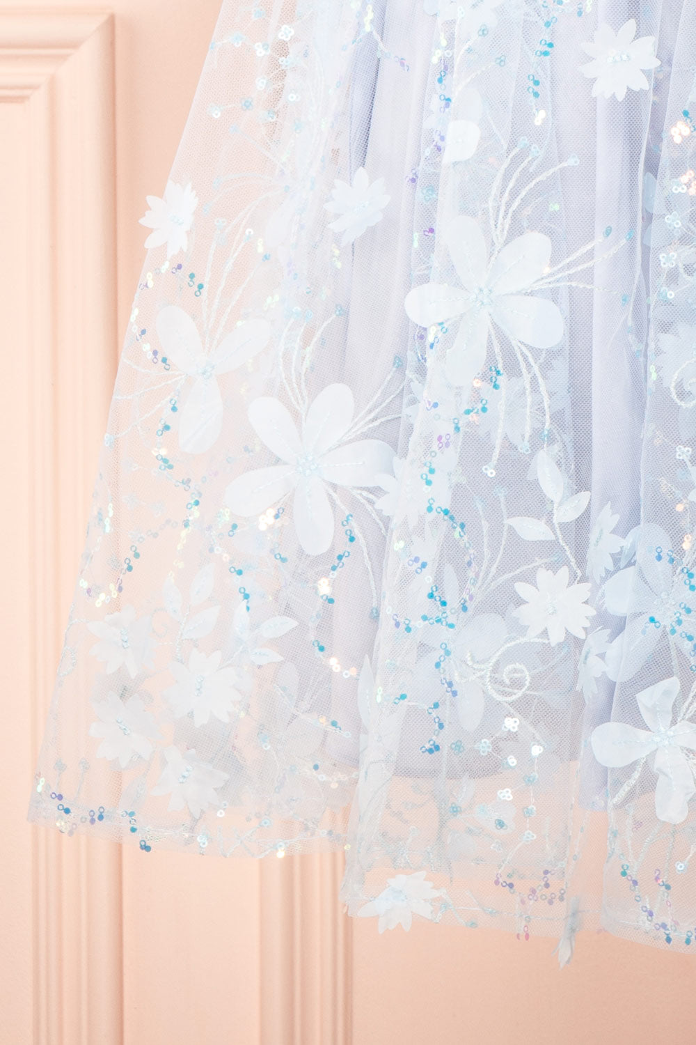 Laeticia Blue Babydoll Dress w Floral Appliques