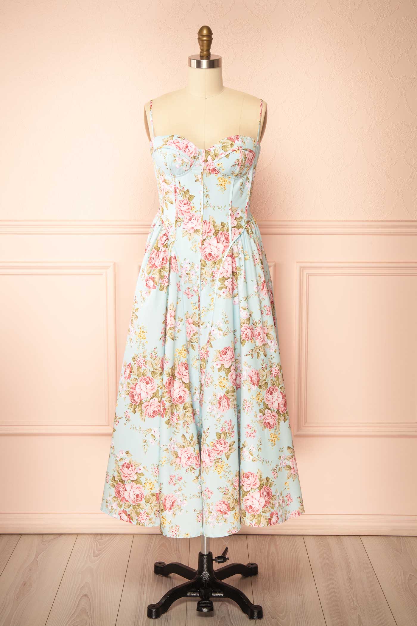 Laizette Blue Floral A-Line Midi Dress | Boutique 1861 front view