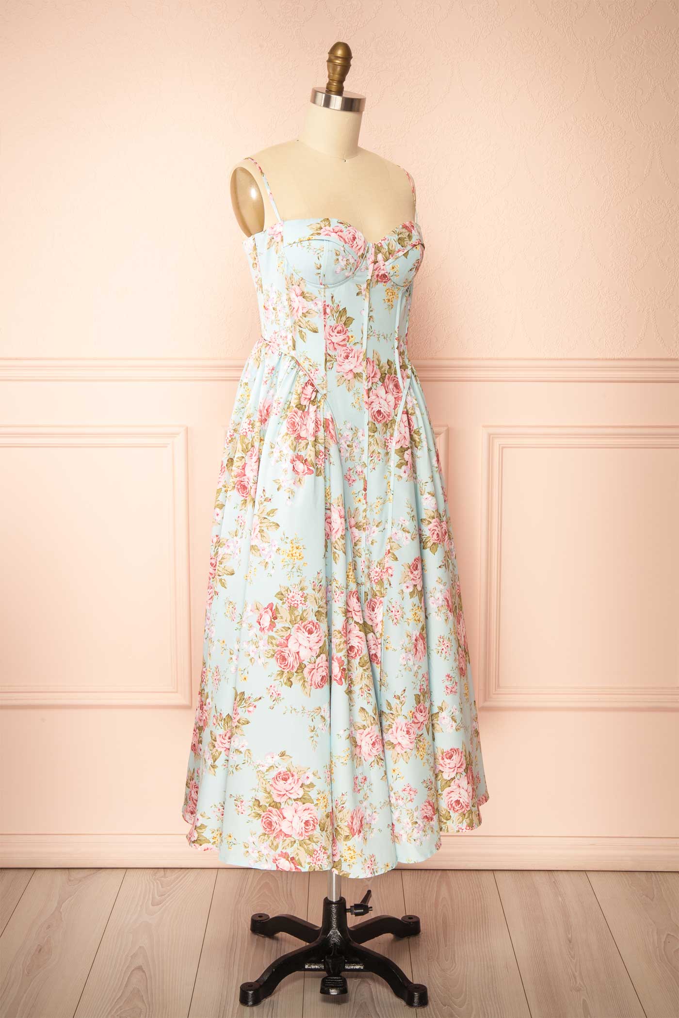 Laizette Blue Floral A-Line Midi Dress | Boutique 1861 side view