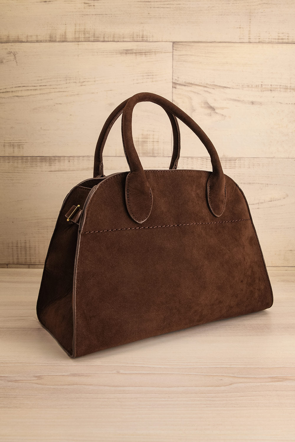 Lakey Brown Faux Suede Handbag | La petite garçonne  side view