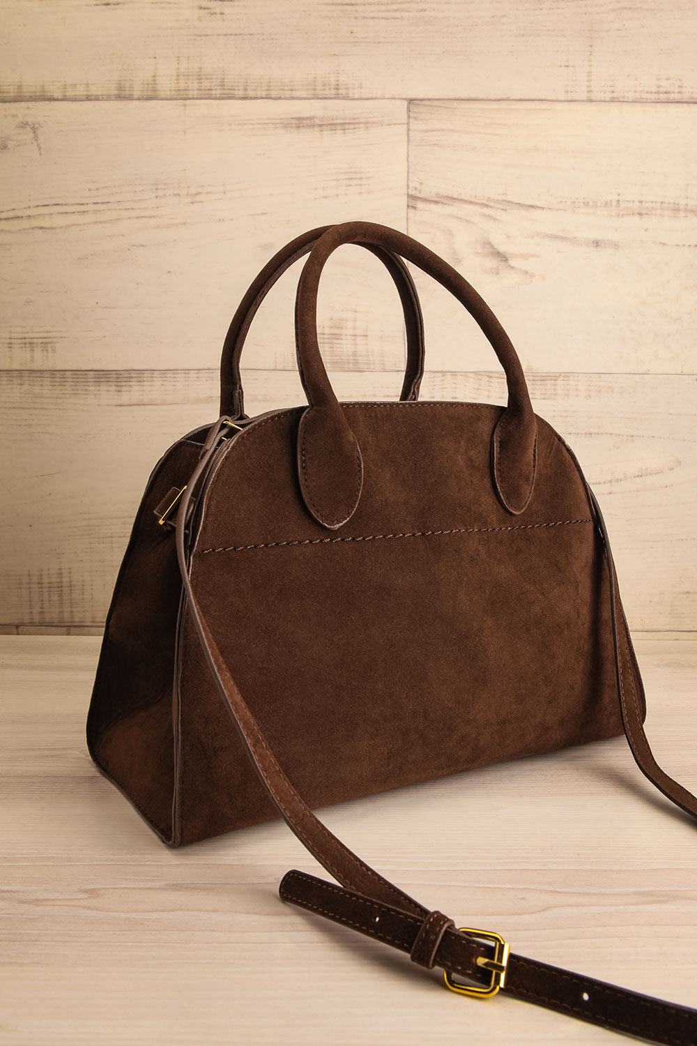 Lakey Brown Faux Suede Handbag | La petite garçonne  strap