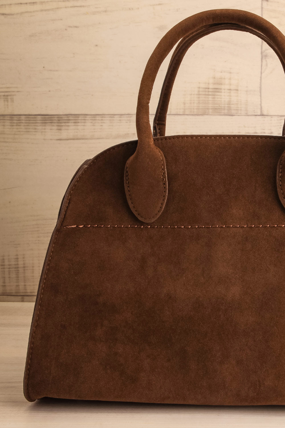 Lakey Light Brown Faux Suede Handbag | La petite garçonne close-up