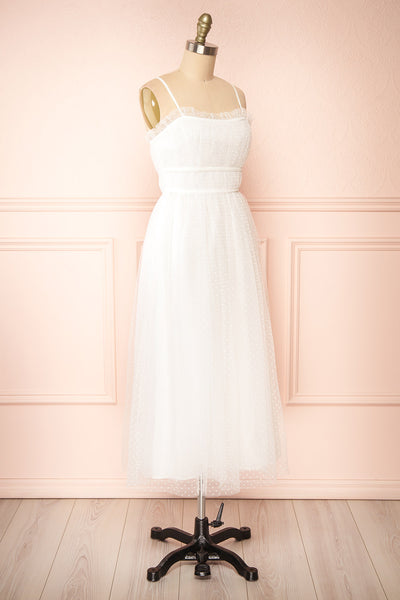 Lalatiana White Tulle Midi Dress w/ Polka Dots | Boudoir 1861 side view