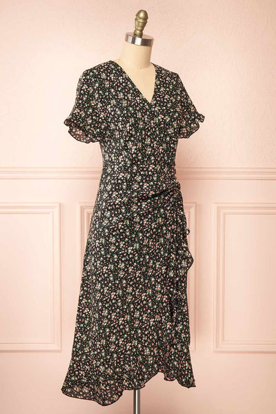 Lalisa Black Midi Dress w/ Floral Pattern | Boutique 1861 side view