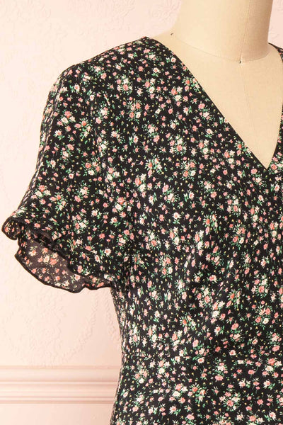 Lalisa Black Midi Dress w/ Floral Pattern | Boutique 1861 side