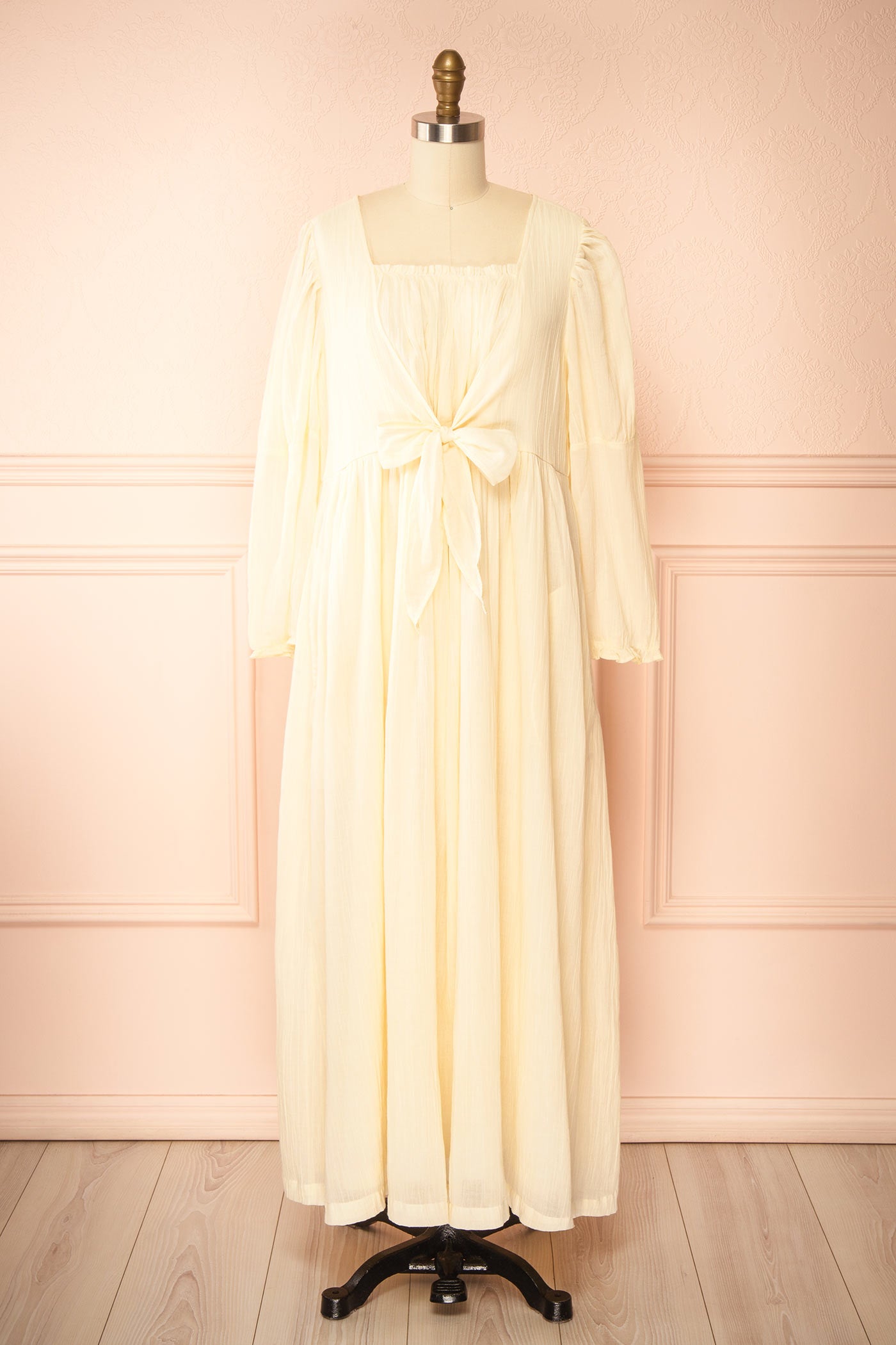 Lamira | Robe de Nuit Longue Crème à Manches Longues avec Poches