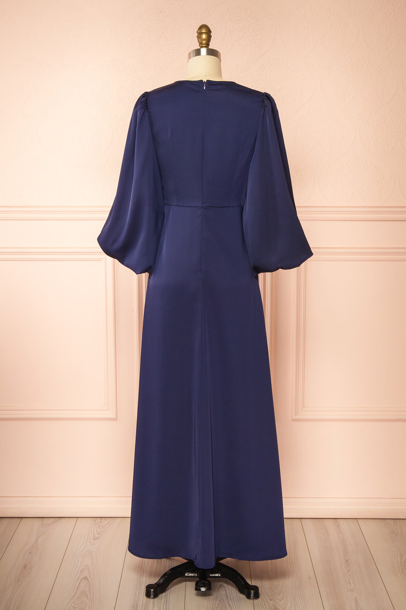 Lanetta | Long Navy Blue Satin Twist-Front Dress