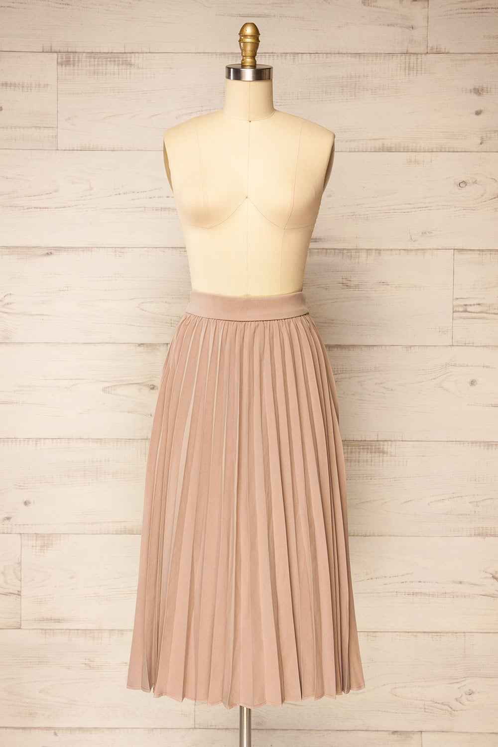 Langdon Taupe Pleated Velvet Midi Skirt | La petite garçonne front view