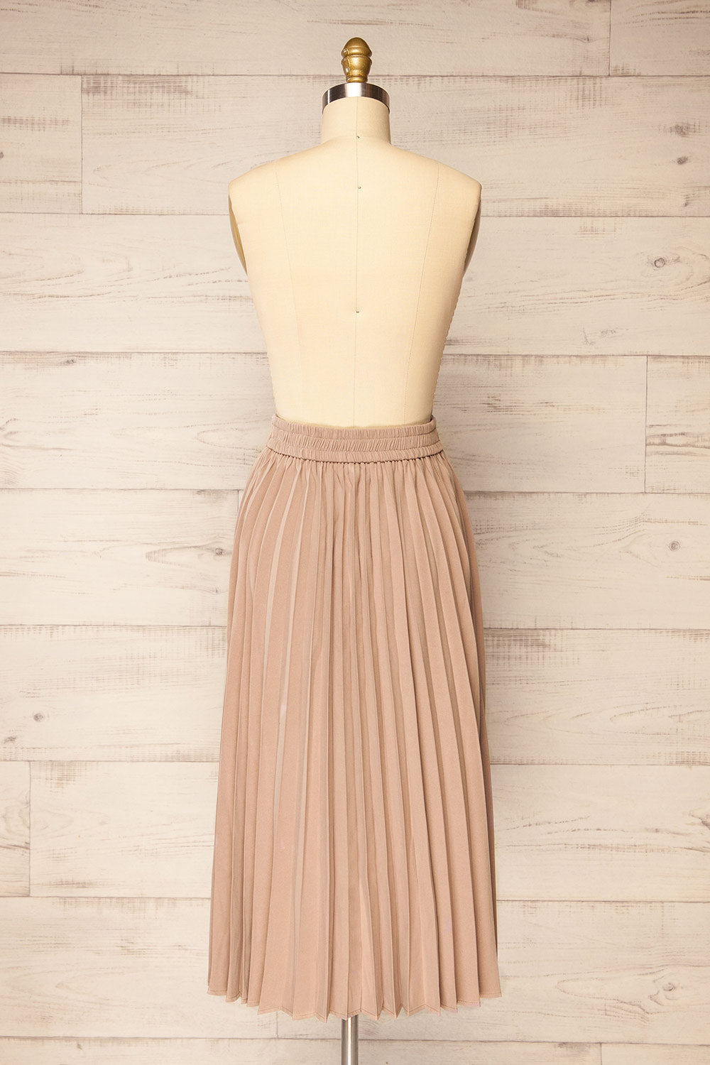 Langdon Taupe Pleated Velvet Midi Skirt | La petite garçonne back view