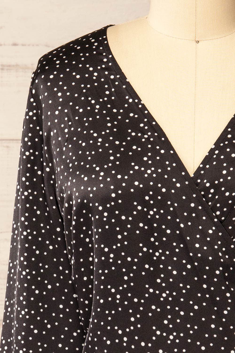 Langon Black Short Dotted Wrap Dress | La petite garçonne  front