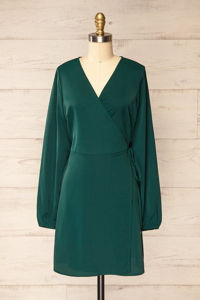 Langon Green Short Wrap Dress | La petite garçonne front view