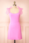 Laraina Short Fitted Pink Dress w/ Tie Ribbon Straps | Boutique 1861 front view