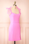 Laraina Short Fitted Pink Dress w/ Tie Ribbon Straps | Boutique 1861 side view