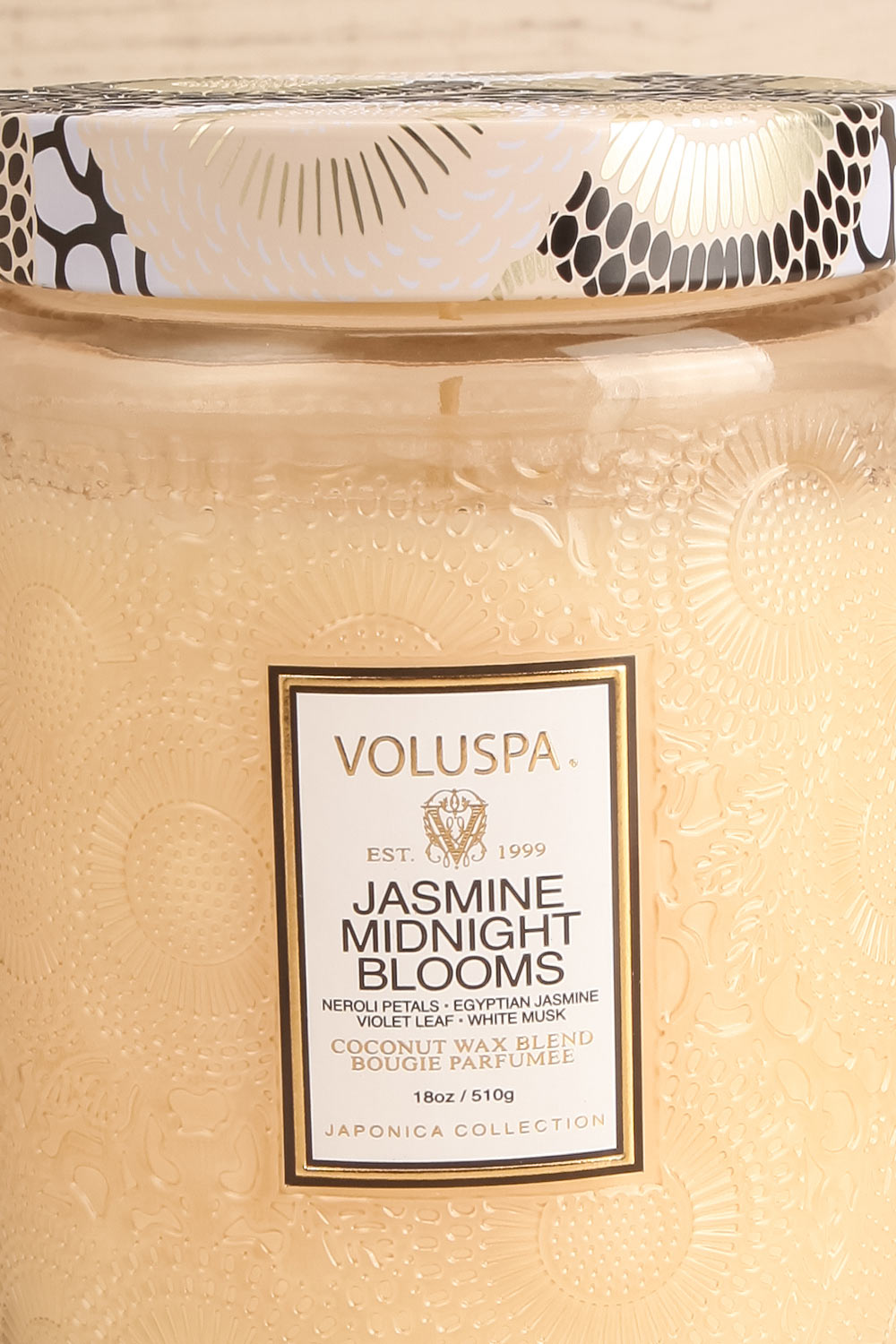 Jasmine Midnight Blooms Large Jar Candle by Voluspa | Maison garçonne close-up