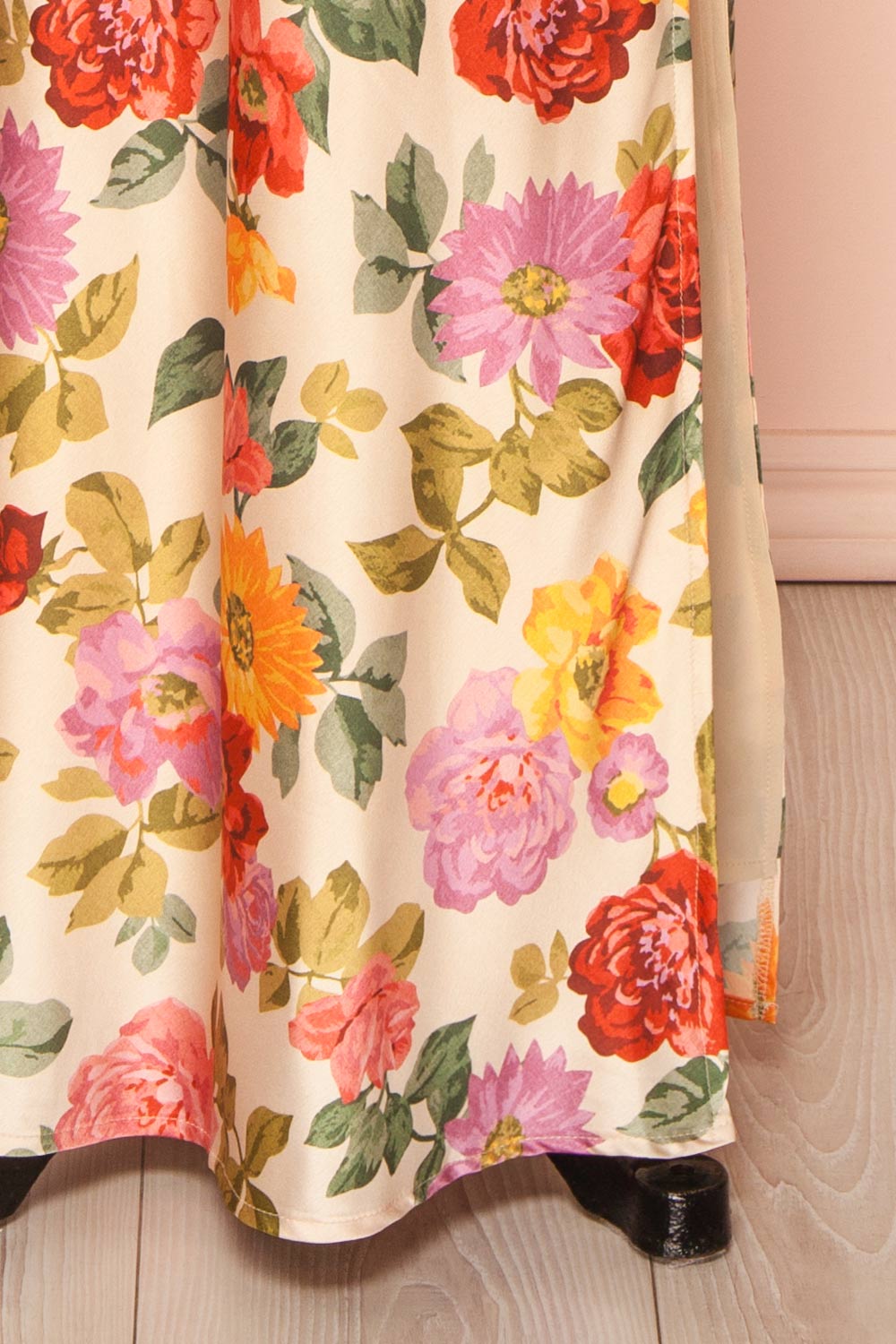 Larosita Floral Satin Strapless Dress | Boutique 1861 bottom close-up