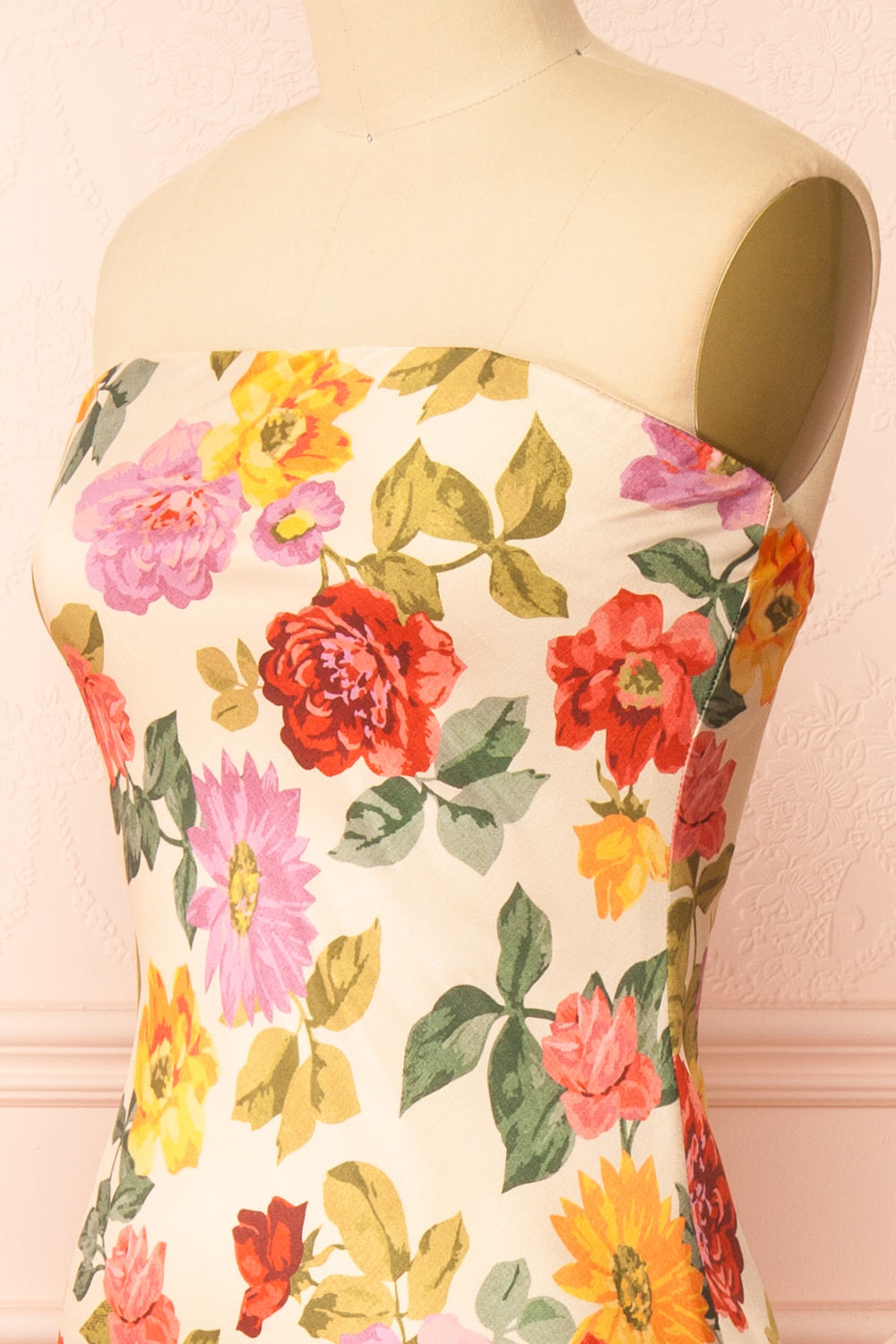 Larosita Floral Satin Strapless Dress | Boutique 1861 side close-up
