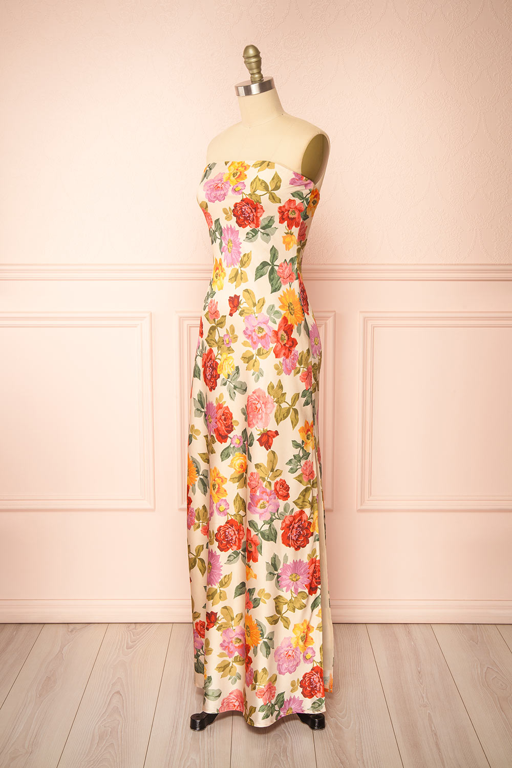 Larosita Floral Satin Strapless Dress | Boutique 1861 side view