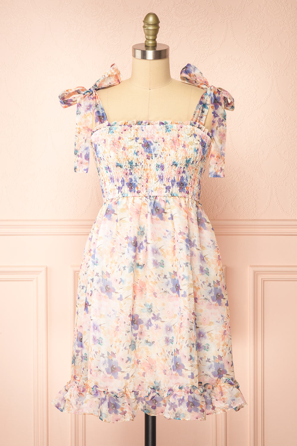 Latifa Short Floral Dress w/ Bow Straps | Boutique 1861 front view