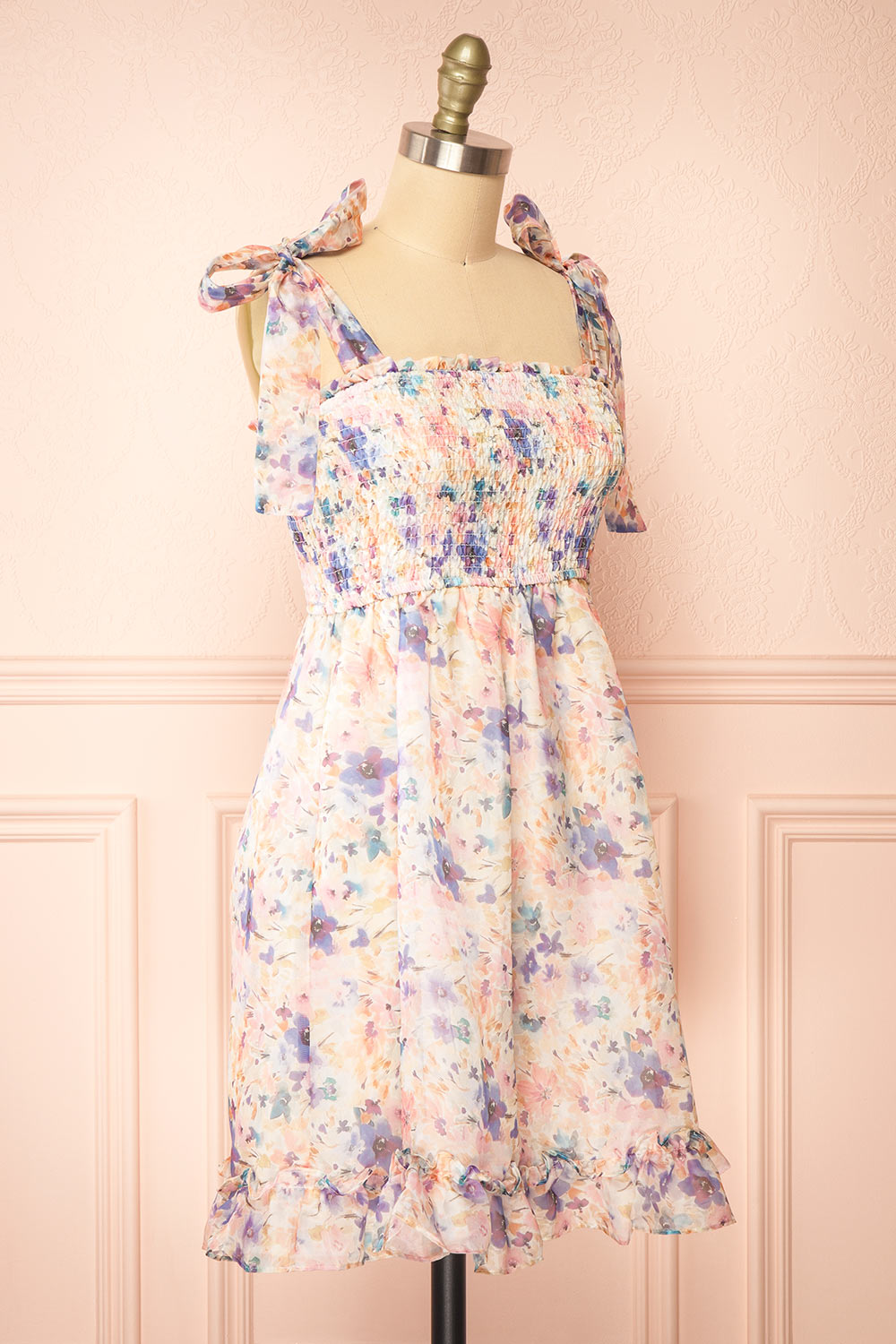 Latifa Short Floral Dress w/ Bow Straps | Boutique 1861 side view 